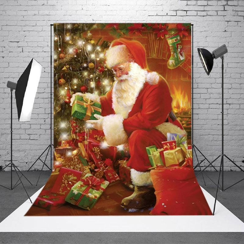 Aperturee - Santa Gifts Xmas Tree Photoshoot Christmas Backdrop