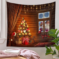 Aperturee - Santa Out Window Wooden Wall Christmas Backdrop