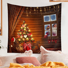 Aperturee - Santa Out Window Wooden Wall Christmas Backdrop