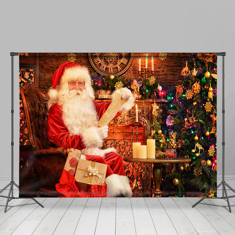 Aperturee - Santa Reading Letter Real Scene Christmas Backdrop