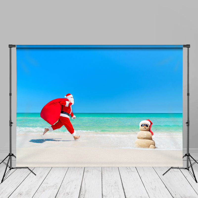 Aperturee - Santa Running On The Beach Christmas In July Backdrop