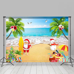 Aperturee - Santa Snowman Beach Tree Christmas In July Backdrop