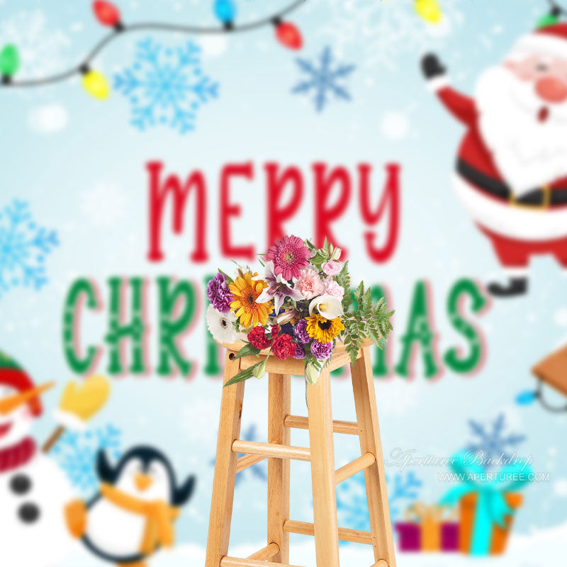 Aperturee - Santa Snowman Penguin Merry Christmas Backdrop