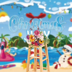 Aperturee - Santa Snowman Pool Party Christmas In July Backdrop