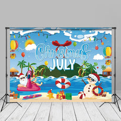 Aperturee - Santa Snowman Pool Party Christmas In July Backdrop