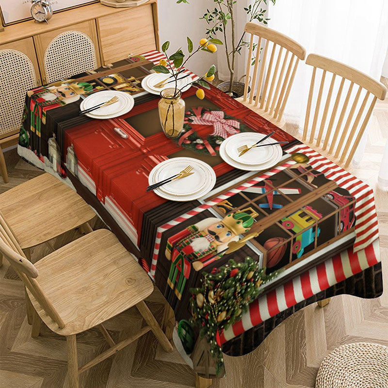 Aperturee - Santa Workshop Black Brick Wall Christmas Tablecloth