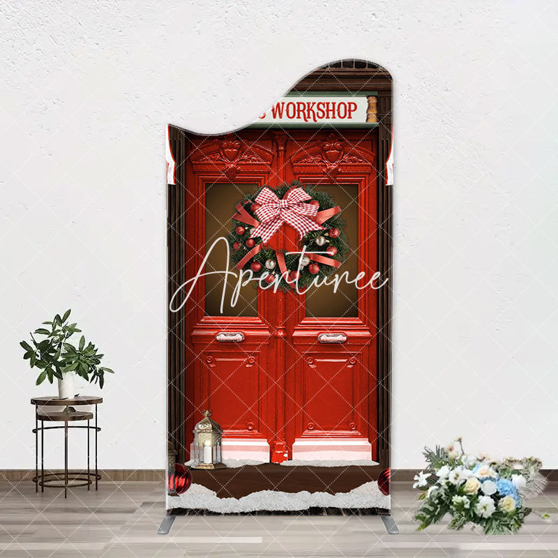 Aperturee - Santas Workshop Red Door Arch Christmas Backdrop