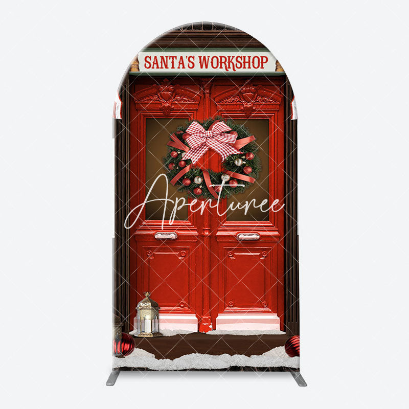 Aperturee - Santas Workshop Red Door Arch Christmas Backdrop