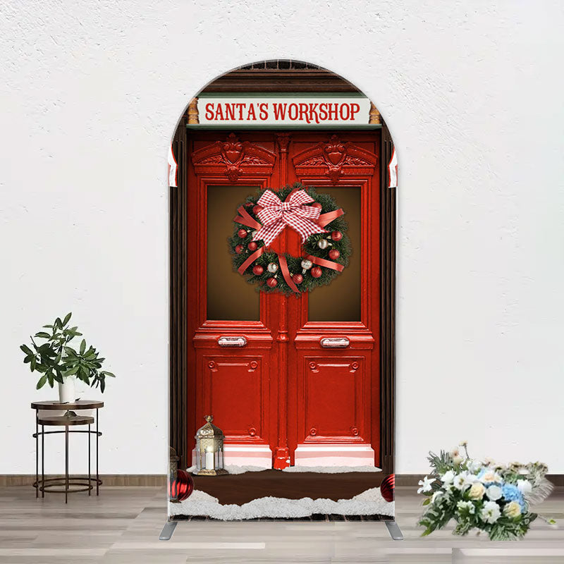 Aperturee - Santas Workshop Red Door Arch Christmas Backdrop