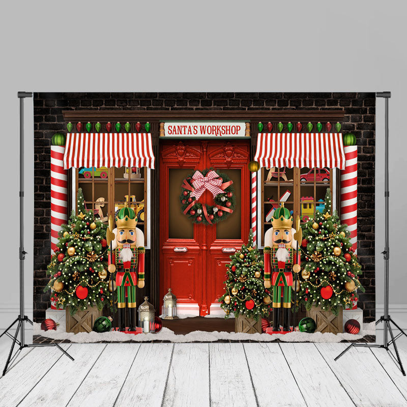 Aperturee - Santas Workshop Red Door Christmas Trees Backdrop