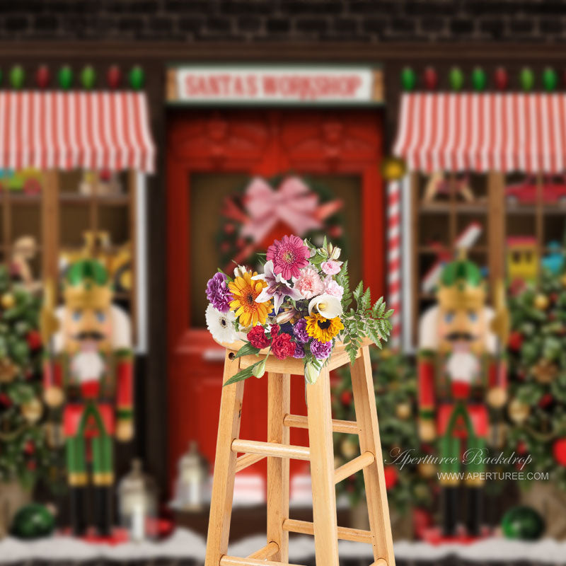 Aperturee - Santas Workshop Red Door Christmas Trees Backdrop