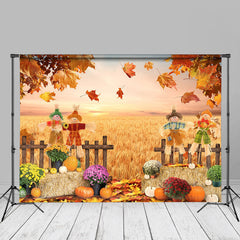 Aperturee - Scarecrow Harvest Pumpkin Maple Leaf Autumn Backdrop