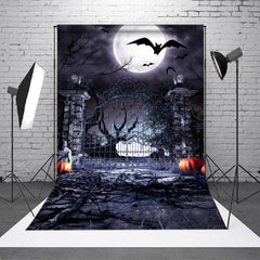 Aperturee - Scary Bat House With Ghost Pumpkin Halloween Backdrop