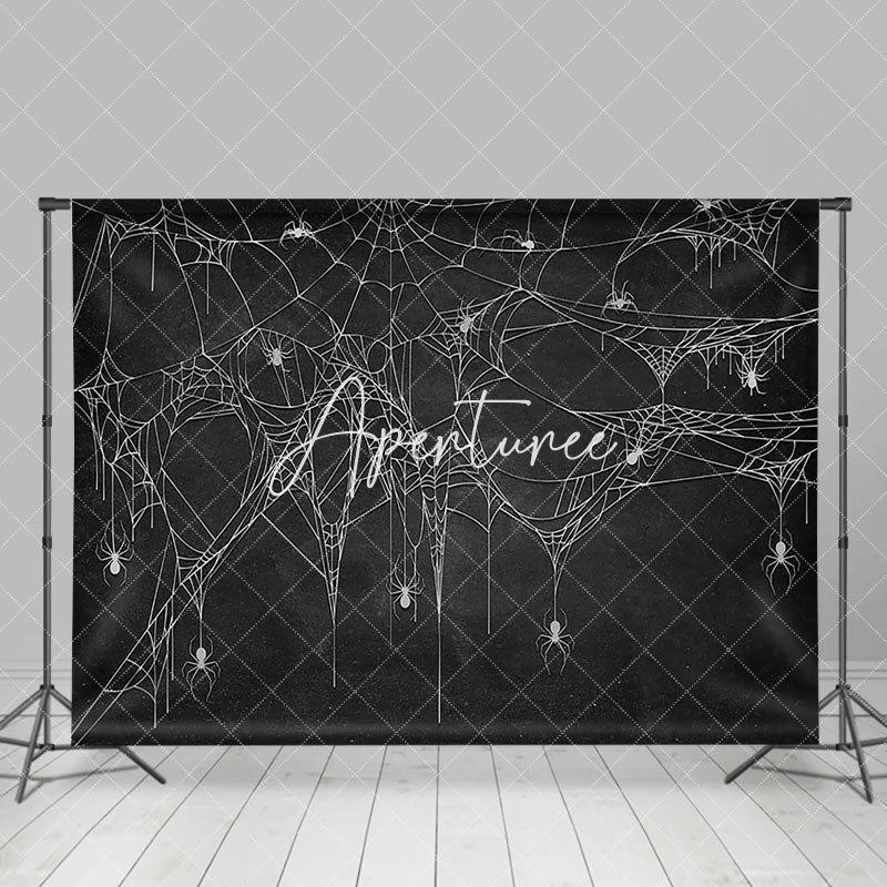 Aperturee - Scary Black White Spider Web Backdrop For Halloween