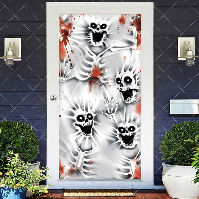 Aperturee - Scary Bloody Screaming Skeleton Halloween Door Cover