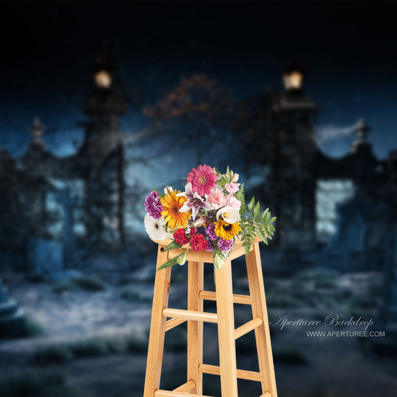 Aperturee - Scary Cemetary Iron Gate Halloween Party Backdrop