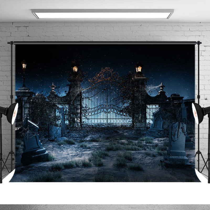 Aperturee - Scary Cemetary Iron Gate Halloween Party Backdrop