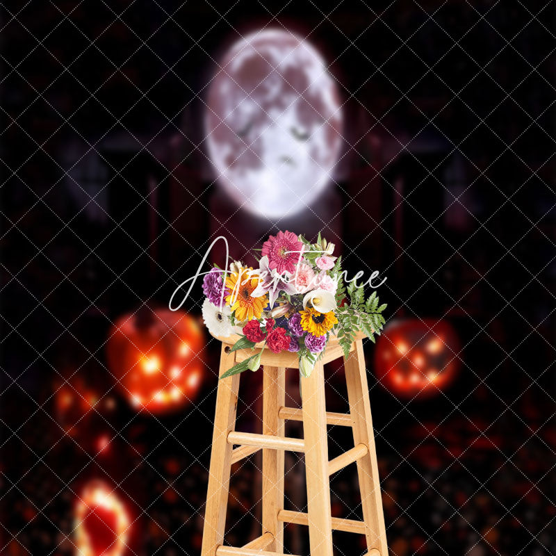 Aperturee - Scary Dark Moon Night Halloween Cake Smash Backdrop