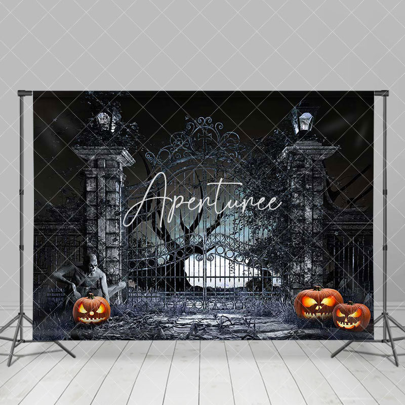 Aperturee - Scary Gate Ghost Pumpkin Backdrop For Halloween Party