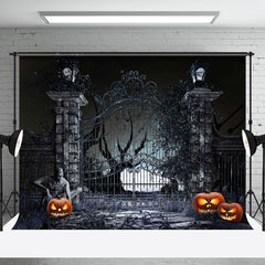 Aperturee - Scary Gate Ghost Pumpkin Backdrop For Halloween Party