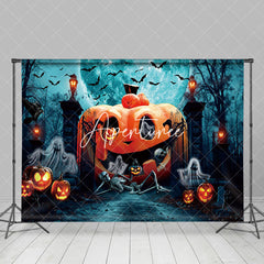 Aperturee - Scary Giant Pumpkin Skull Moon Light Halloween Backdrop