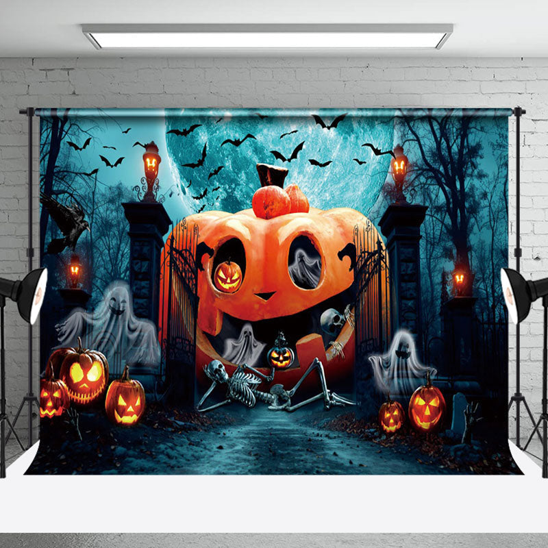 Aperturee - Scary Giant Pumpkin Skull Moon Light Halloween Backdrop