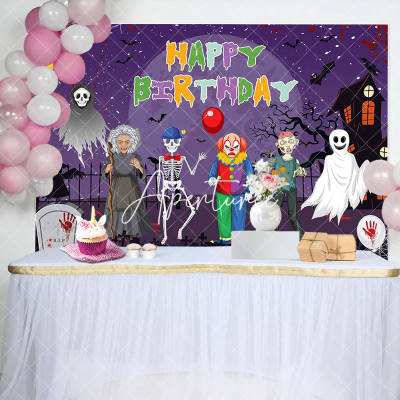 Aperturee - Scary Halloween Night Ghost Happy Birthday Backdrop