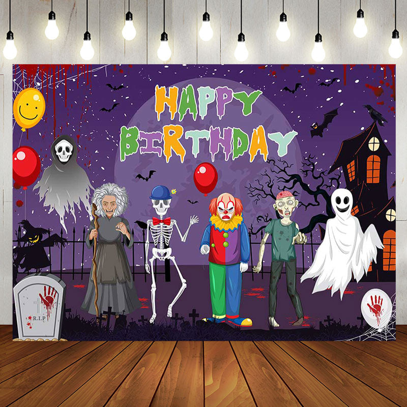 Aperturee - Scary Halloween Night Ghost Happy Birthday Backdrop