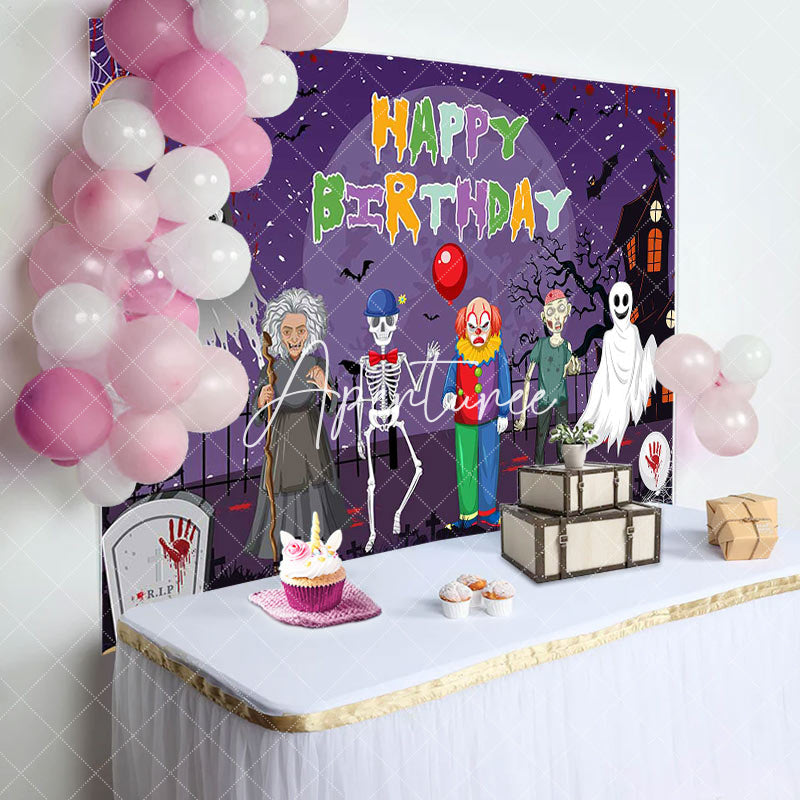 Aperturee - Scary Halloween Night Ghost Happy Birthday Backdrop