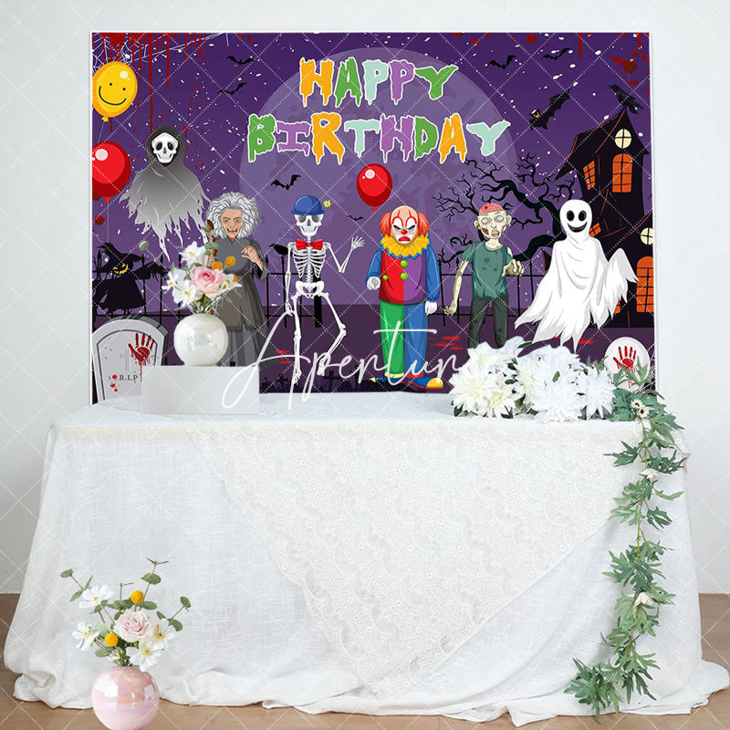 Aperturee - Scary Halloween Night Ghost Happy Birthday Backdrop