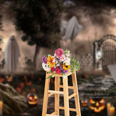 Aperturee - Scary Horrible Tomb Ghost Pumpkin Halloween Backdrop