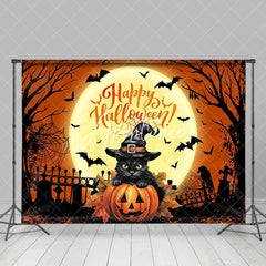 Aperturee - Scary Moon Night Black Cat Happy Halloween Backdrop