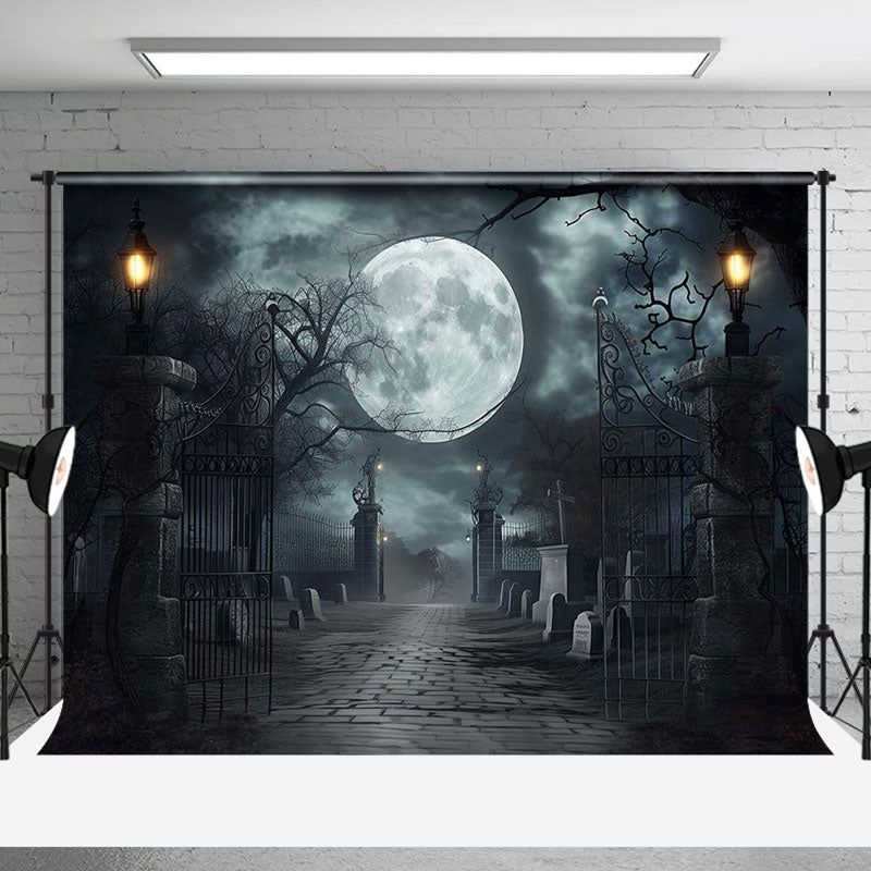 Aperturee - Scary Moon Night Gate Trunk Backdrop For Halloween