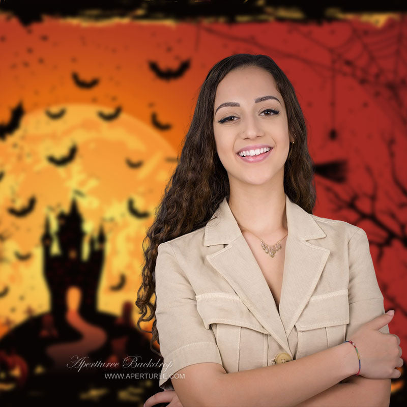 Aperturee - Scary Night Pumpkins And Witches Halloween Backdrop