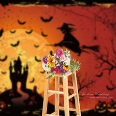 Aperturee - Scary Night Pumpkins And Witches Halloween Backdrop