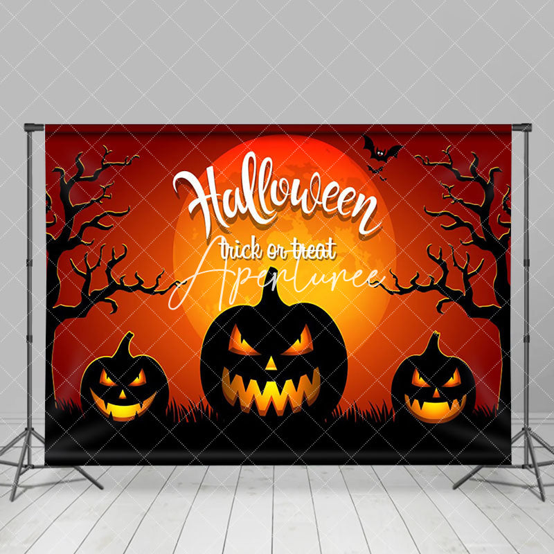 Aperturee - Scary Pumpkin Forest Moon Night Trick Or Treat Backdrop