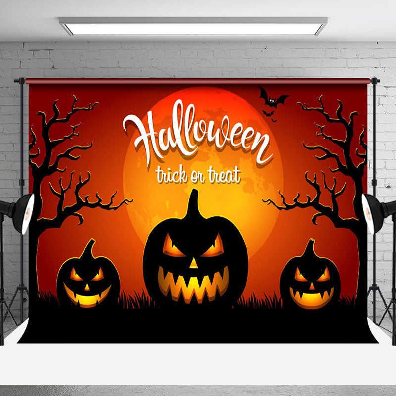 Aperturee - Scary Pumpkin Forest Moon Night Trick Or Treat Backdrop