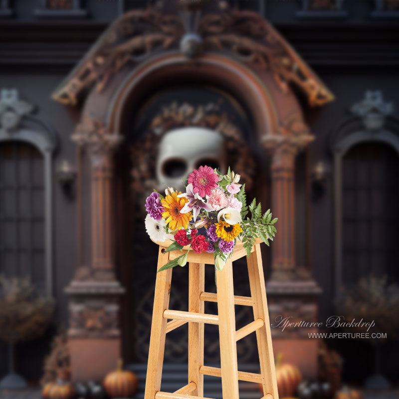 Aperturee - Scary Skull Gate Pumpkin Halloween Photo Backdrop