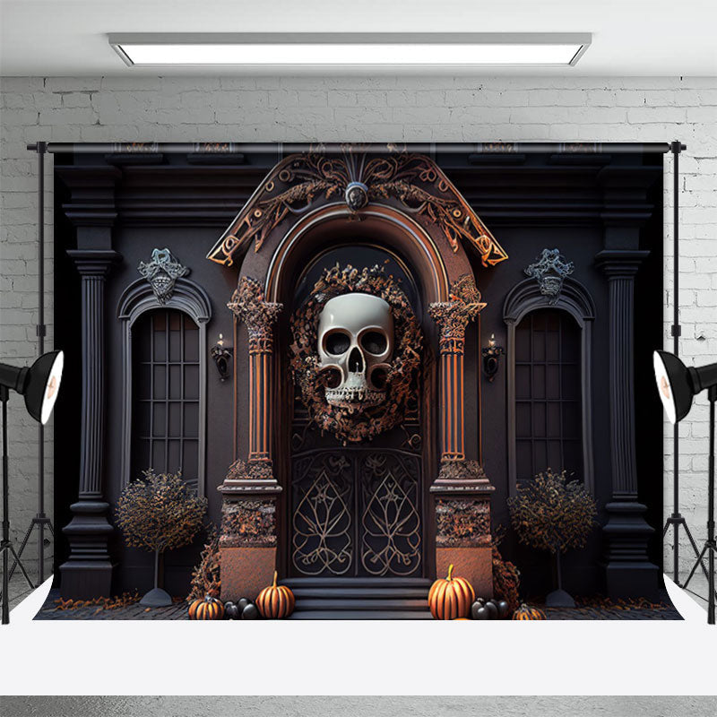 Aperturee - Scary Skull Gate Pumpkin Halloween Photo Backdrop