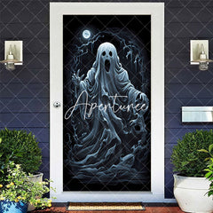 Aperturee - Scary White Ghost Moon Night Halloween Door Cover