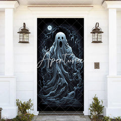 Aperturee - Scary White Ghost Moon Night Halloween Door Cover