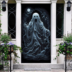 Aperturee - Scary White Ghost Moon Night Halloween Door Cover