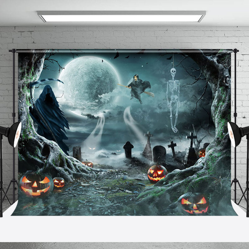 Aperturee - Scary Witch Moon Skeleton Forest Happy Halloween Backdrop