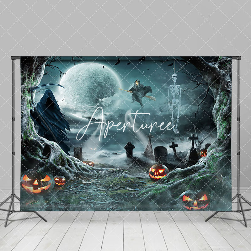 Aperturee - Scary Witch Moon Skeleton Forest Happy Halloween Backdrop