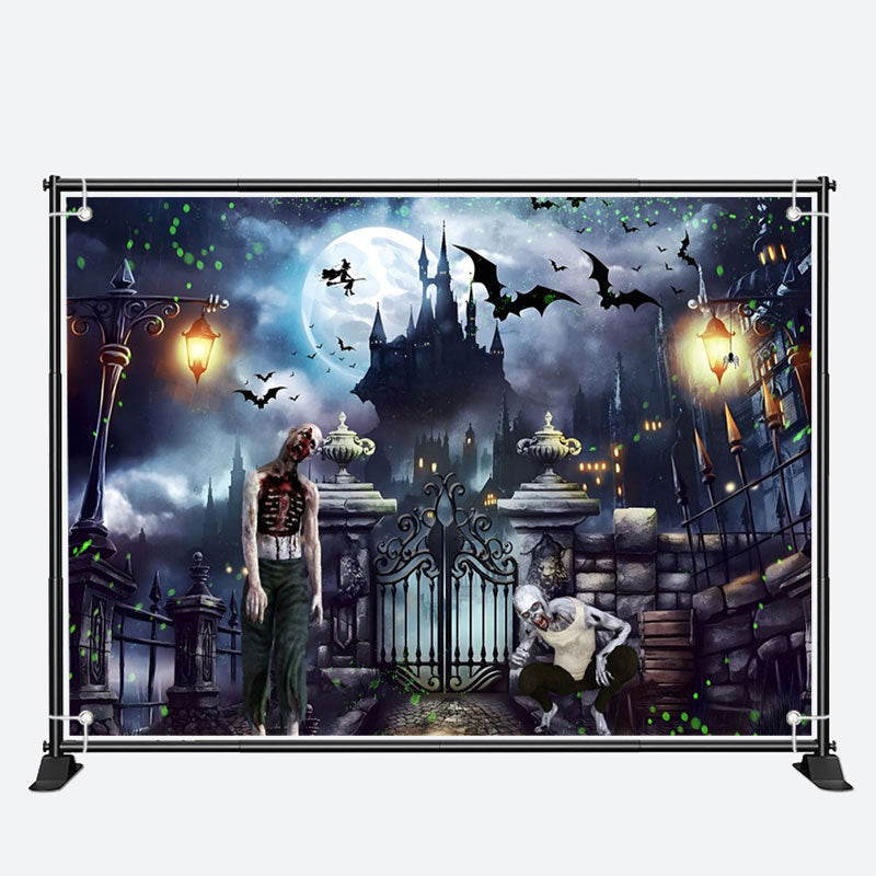 Aperturee - Scary Zombie Bat Castle Night Halloween Backdrop