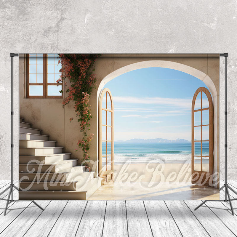 Aperturee - Sea Beach House Vine Floral Retro Wall Backdrop