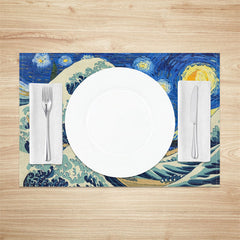 Aperturee - Sea Wave Blue Sky Moon Abstract Set Of 4 Placemats