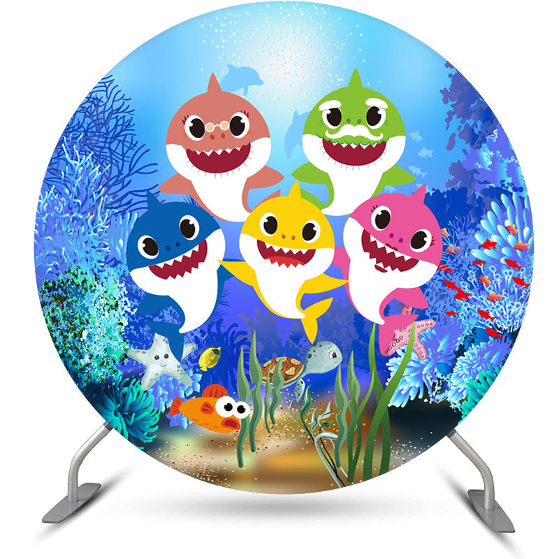 Aperturee - Sea Wolrd Shark Round Kids Birthday Party Backdrop Kit