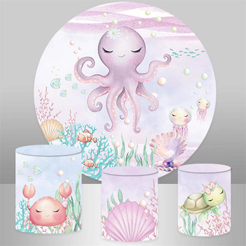 Aperturee Sea World Pearl Girls Round Birthday Backdrop Kit