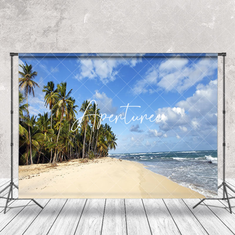 Aperturee - Seaside Palm Trees Summer Beach Photography Backdrop